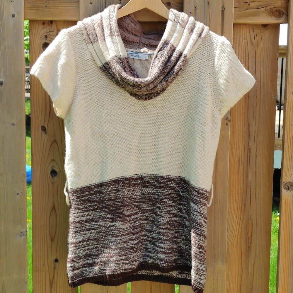 BEAUTIFUL Ricki's Cowl Neck Knit Short Sleeve Sweater Small Warm Tones